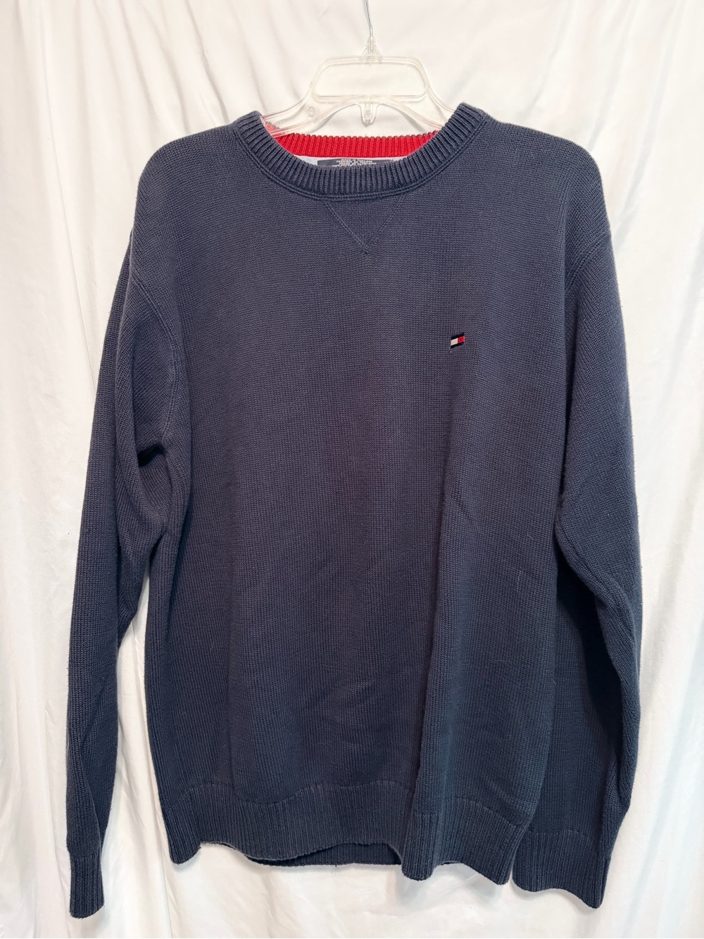 Tommy Hilfiger Navy Crewneck Sweater with Red Trim